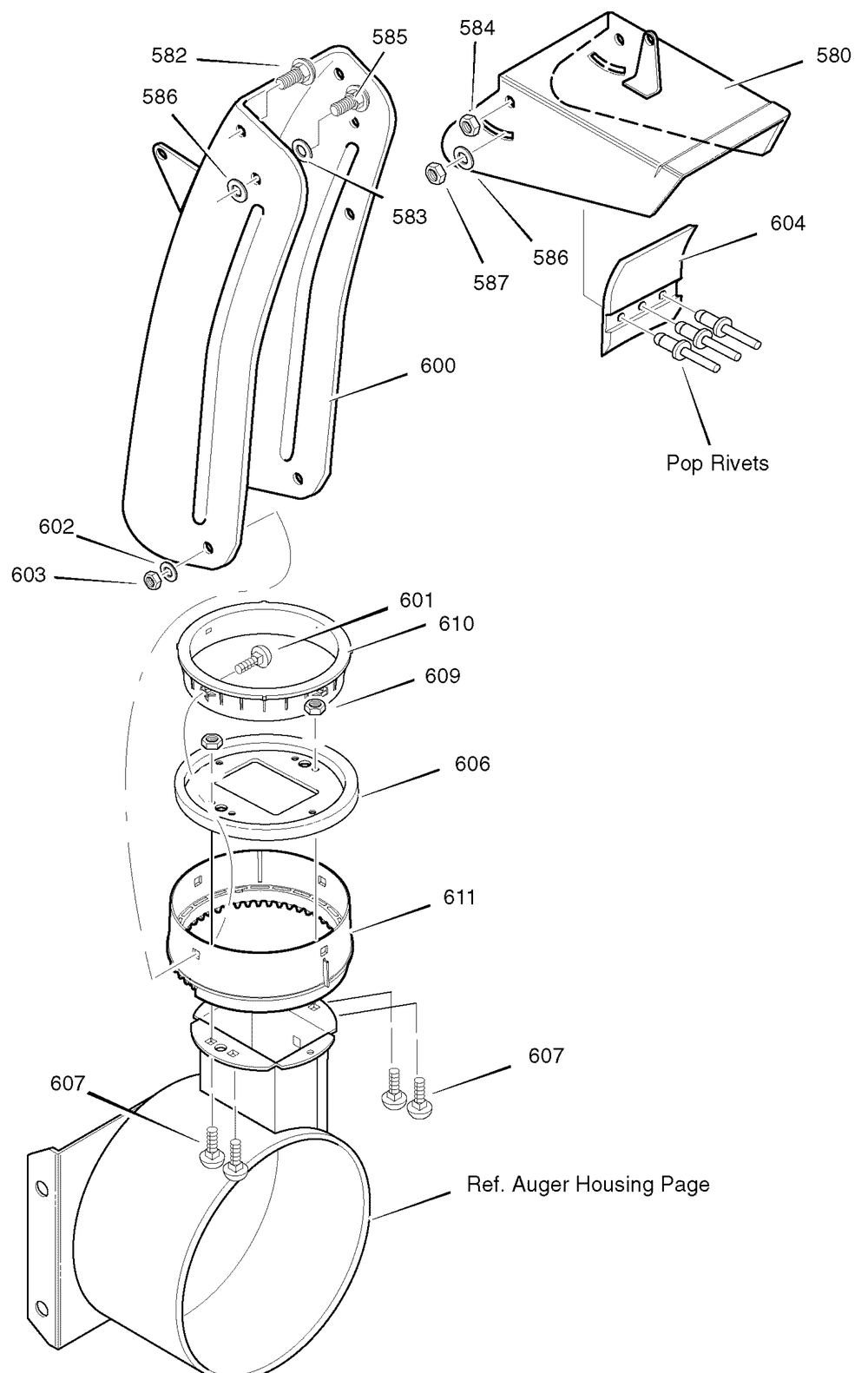 Discharge Chute Diagram and Parts List for 627904X16B 2004 Briggs and Stratton Snow Blower